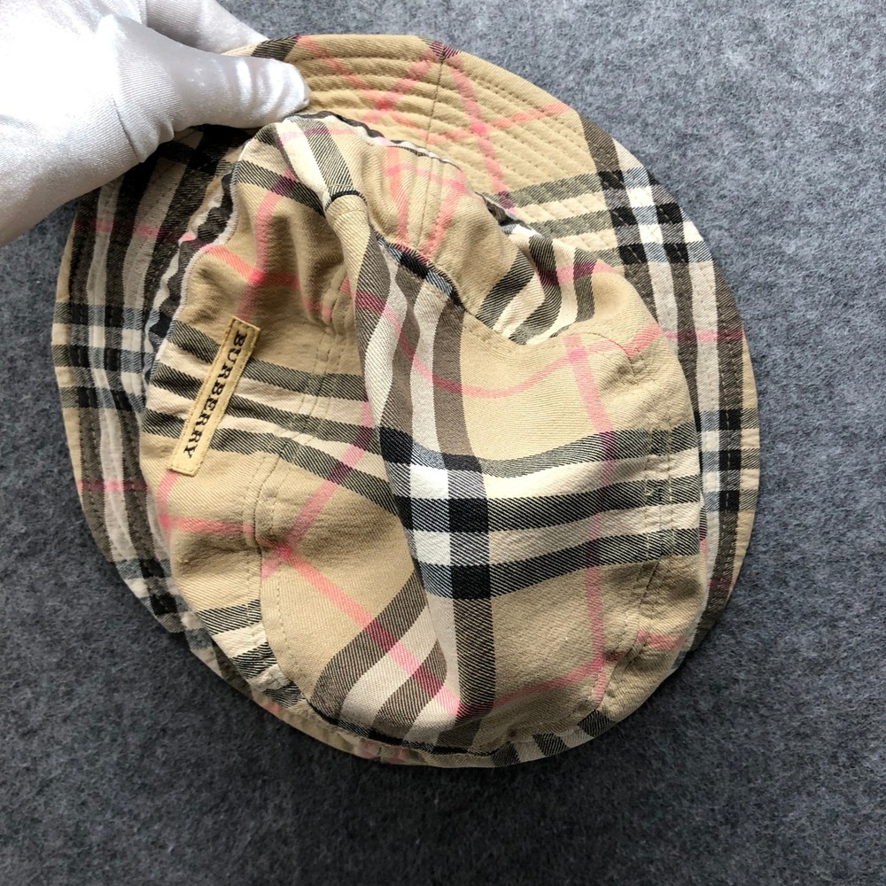 Vintage Y2K Burberry Golf Nova Check Bucket Hat Plaid Sun Cap Beige Size L/XL - Picture 6 of 11